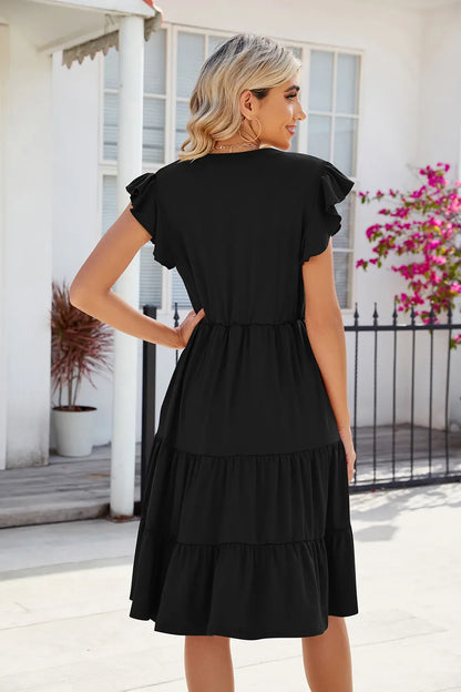 Hazel Blues® |  Ruched Notched Cap Sleeve Dress