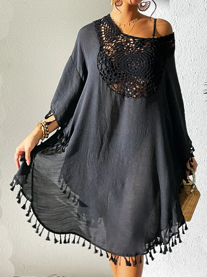 Hazel Blues® |  Tassel Cutout Scoop Neck Cover-Up Dress