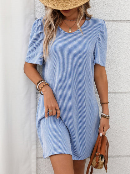 Hazel Blues® |  Textured Round Neck Short Sleeve Mini Dress