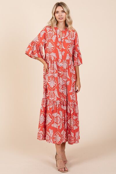 Hazel Blues® |  Mittoshop Abstract Leaf Print Tiered Ruffle Dress