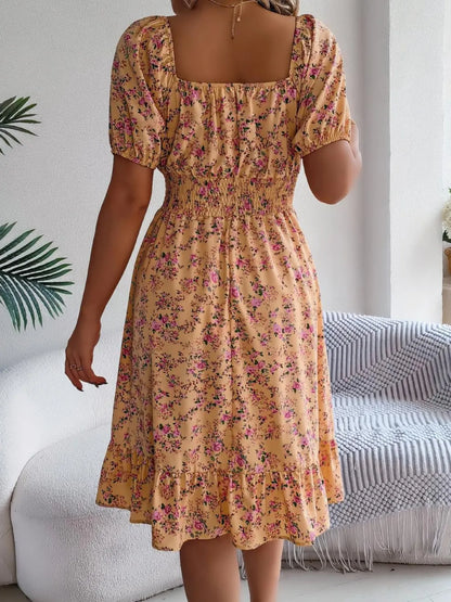 Hazel Blues® |  Ruffled Hem Floral Puff Sleeve Dress