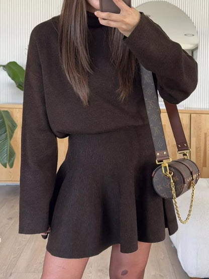 Hazel Blues® |  Turtleneck Dropped Shoulder Sweater and Skirt Set