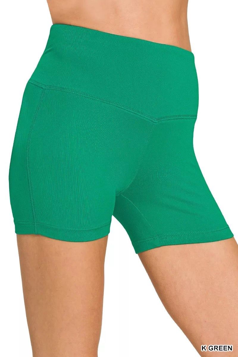 Hazel Blues® |  Brushed Microfiber Wide Waistband Biker Shorts