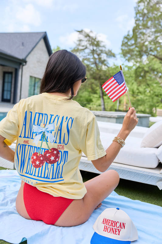 America's Sweetheart Cherry Yellow Comfort Colors Graphic Tee