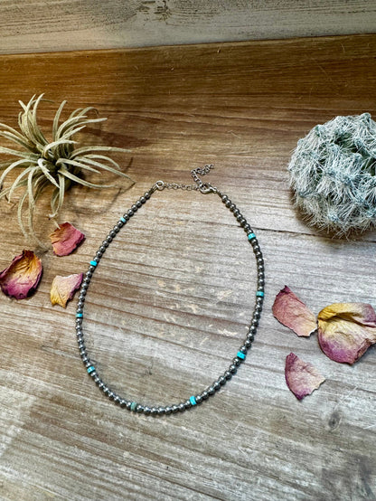 4 mm silver plated and composite turquoise
