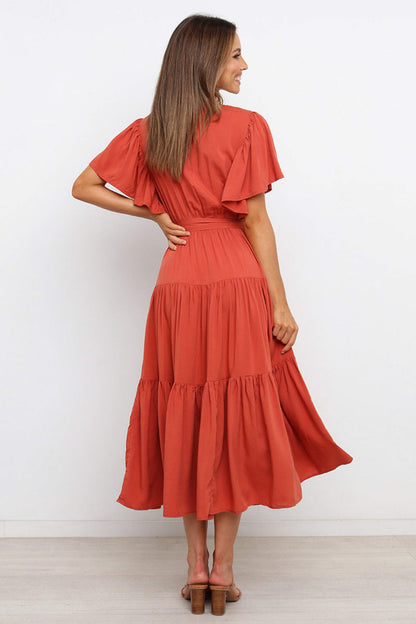 Hazel Blues® |  Tied Tiered Short Sleeve Midi Dress