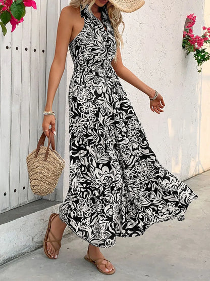 Hazel Blues® |  Perfee Backless Smocked Printed Sleeveless Midi Dress