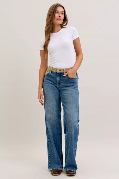 Hazel Blues® |  Judy Blue MR Column Straight Jeans with Corduroy Waist
