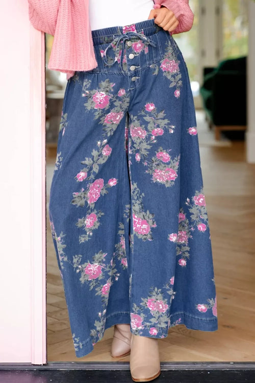 Hazel Blues® |  Floral Wide Leg Jeans
