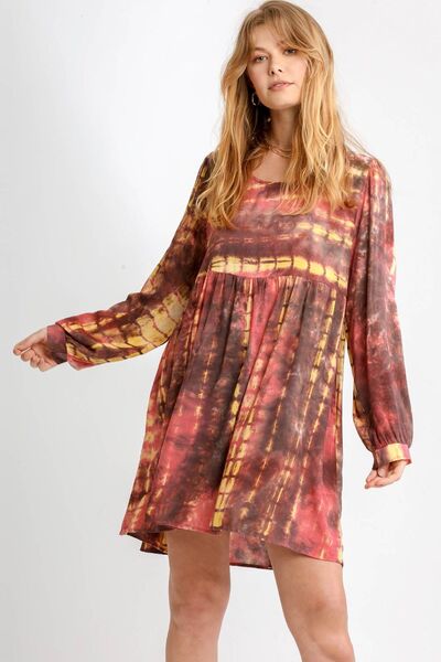 Hazel Blues® | Umgee Tie Dye Long Sleeve Babydoll Dress with Keyhole