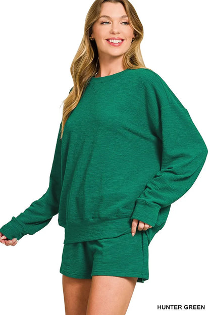 Hazel Blues® |  Zenana Slub Long Sleeve Top and Shorts Set