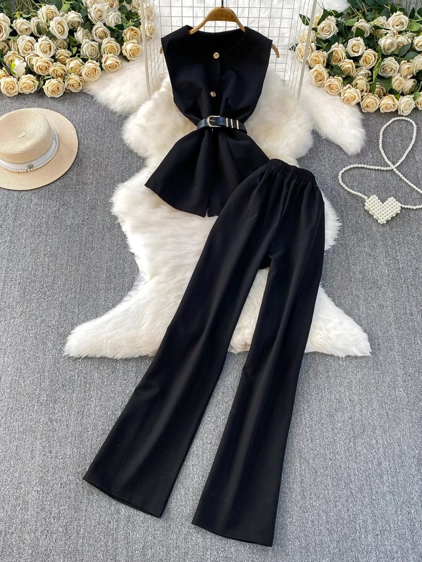 Hazel Blues® |  Sleeveless Top and Wide-Leg Pants Set