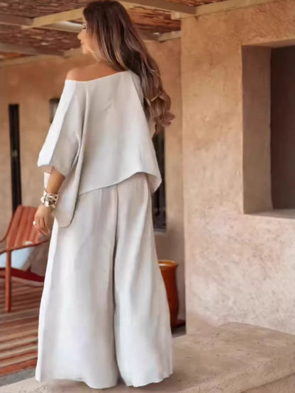Hazel Blues® | Boat Neck Top and Wide Leg Pants Set
