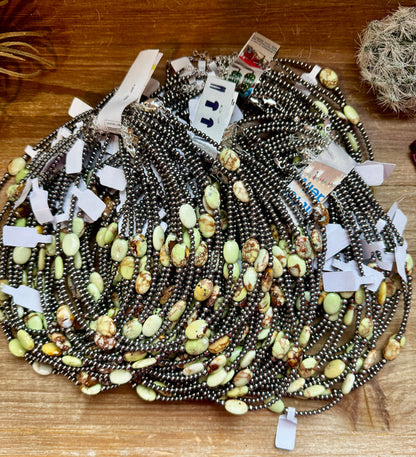 5 Magnesite Lemon Turquoise Choker And Sterling Silver Pearls