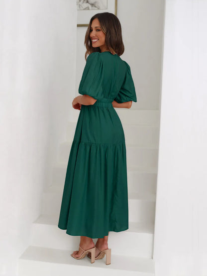 Hazel Blues® |  Tiered Surplice Half Sleeve Midi Dress