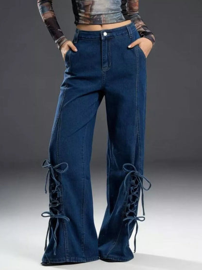 Hazel Blues® |  Lace-Up Wide Leg Jeans
