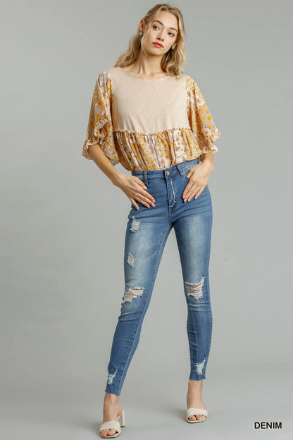 Hazel Blues® |  Umgee Distressed Skinny Jeans with Edge Detail