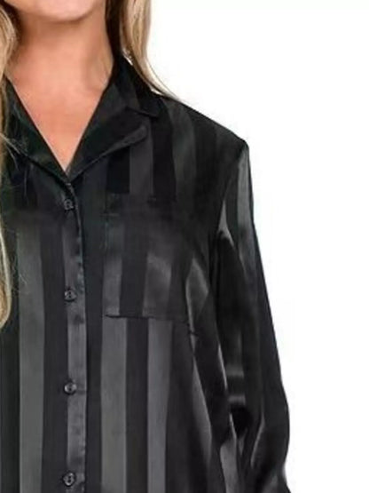Hazel Blues® |  Striped Feather Trim Shirt and Shorts Lounge Set