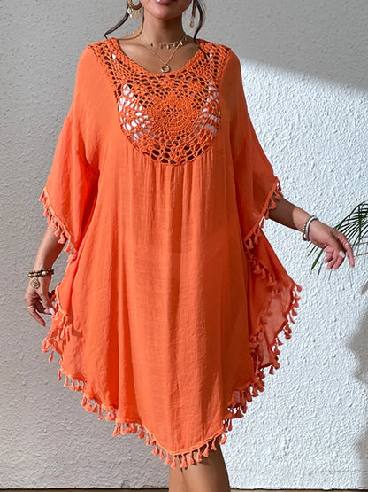 Hazel Blues® |  Tassel Cutout Scoop Neck Cover-Up Dress