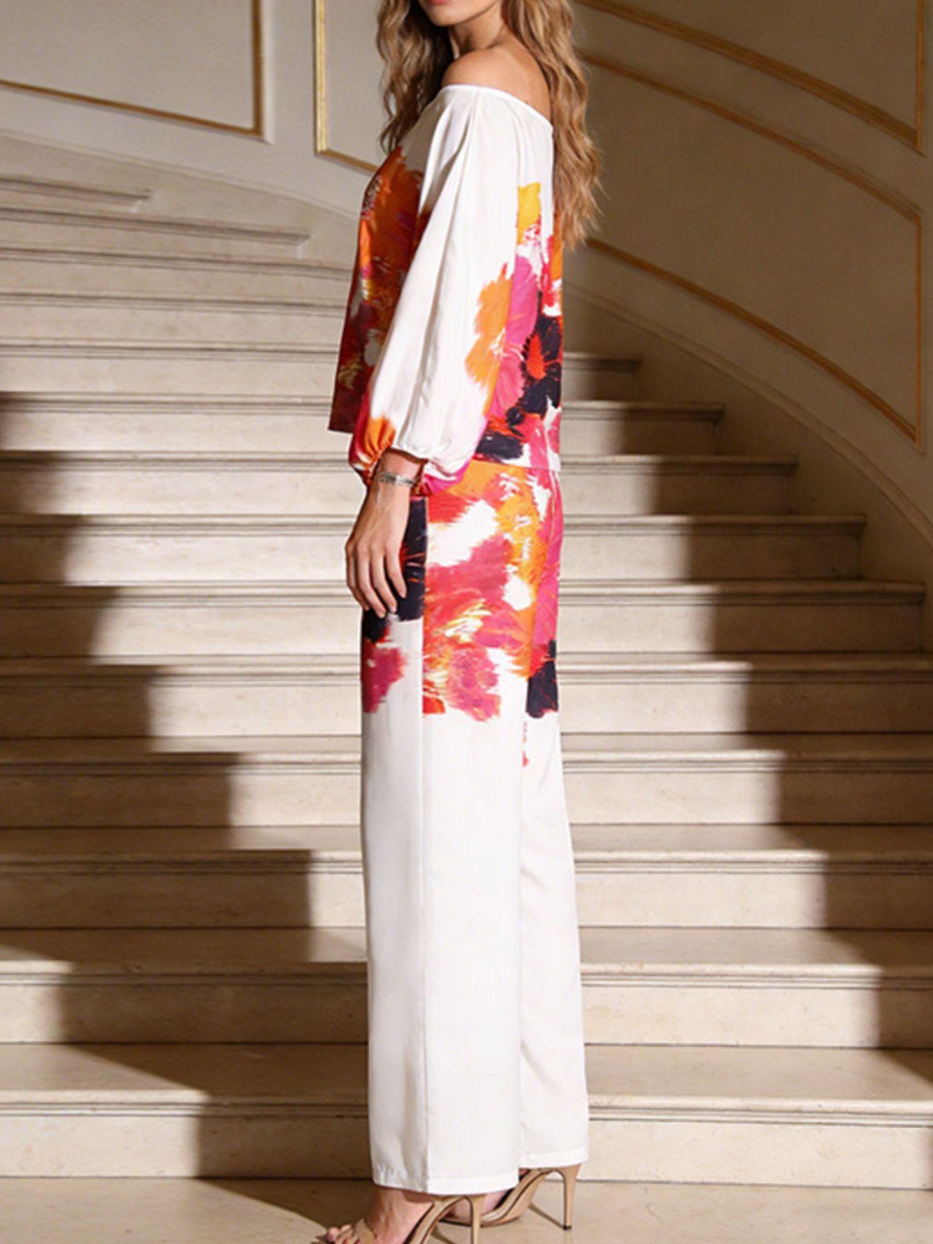 Hazel Blues® |  Floral Print Off-Shoulder Top and Pants Set