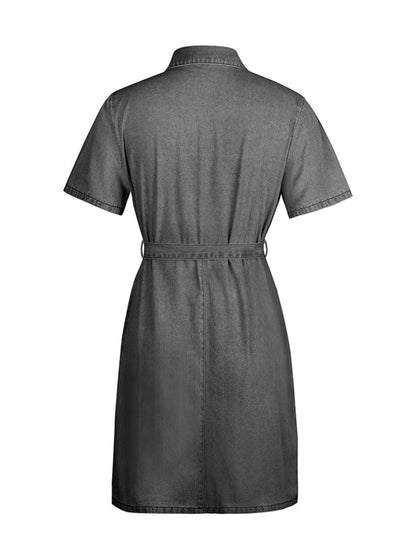 Hazel Blues® | Zip Front Short Sleeve Denim Dress
