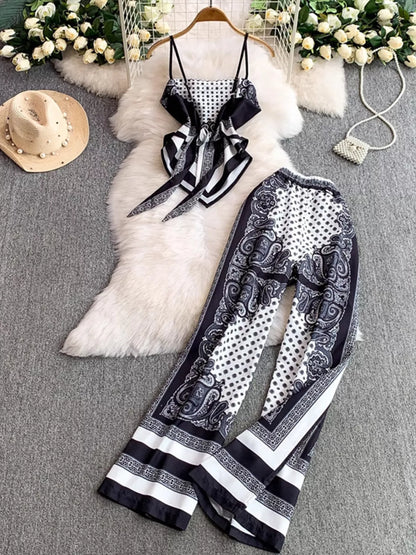Hazel Blues® |  Tie Back Printed Cami and Pants Set