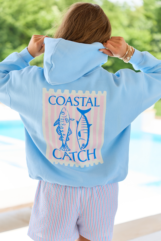 Coastal Catch Light Blue Graphic Hoodie