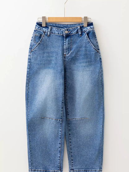 Hazel Blues® |  Seam Detail Loose Fit Cropped Jeans