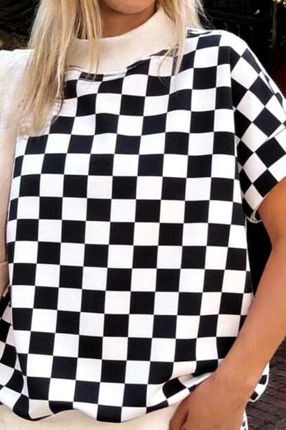 Hazel Blues® |  Checkerboard Short Sleeve Tee and Shorts Set