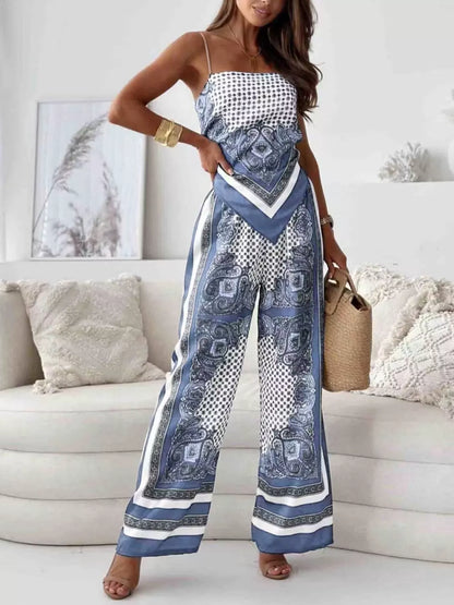 Hazel Blues® |  Tie Back Printed Cami and Pants Set