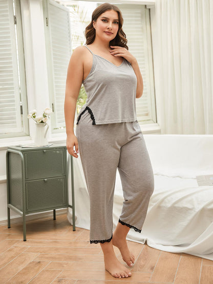 Hazel Blues® | Lace Trim Slit Cami and Pants Pajama Set