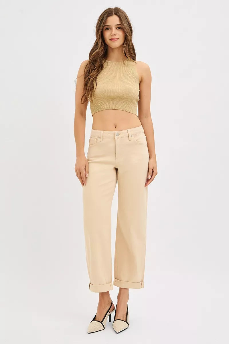 Hazel Blues® |  RISEN Tummy Control Mid Rise Ankle Barrel Relaxed Baggy