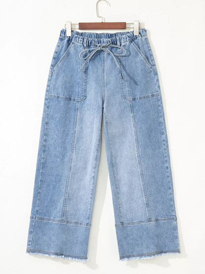 Hazel Blues® |  Wide Leg Drawstring Raw Hem Jeans