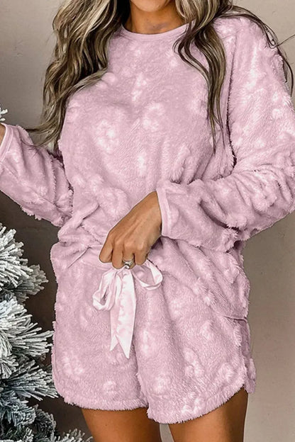 Hazel Blues® |  Round Neck Long Sleeve Top and Shorts Lounge Set
