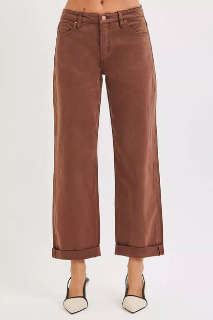 Hazel Blues® | RISEN Tummy Control Mid Rise Ankle Barrel Baggy