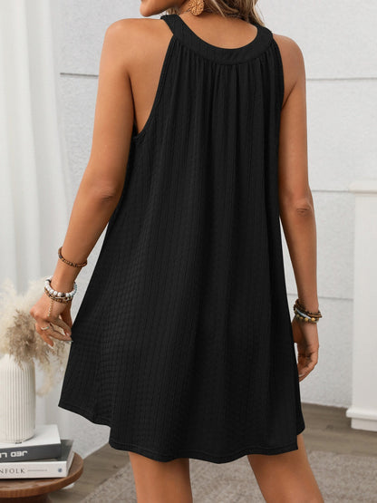Hazel Blues® |  Textured Grecian Neck Mini Dress