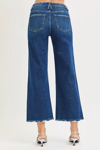 Hazel Blues® |  RISEN Tummy Control 4 Way Stretch High Rise Crop Wide Leg Jeans