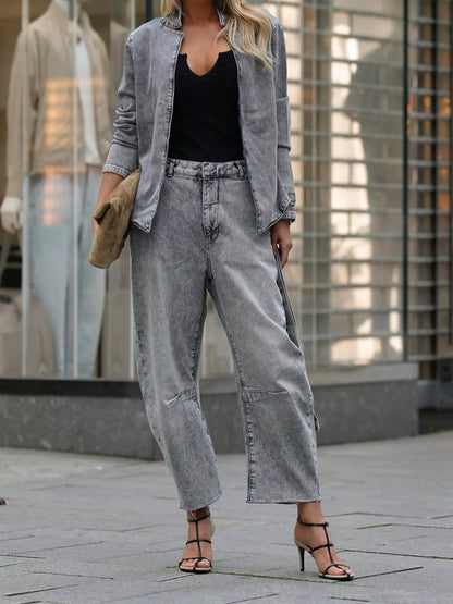 Hazel Blues® |  Long Sleeve Top and Wide Leg Jeans Denim Set