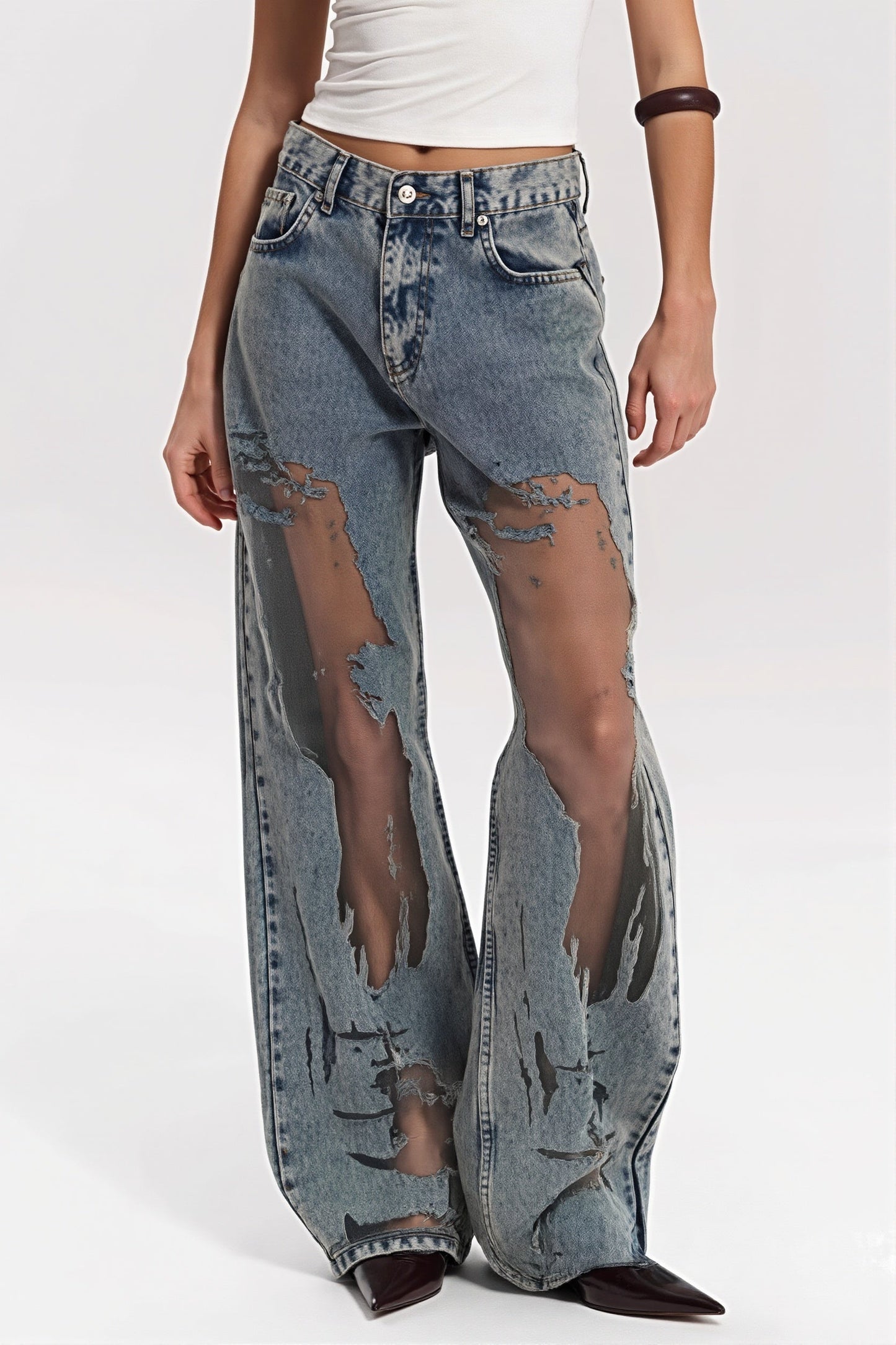 Vintage Splice Sheer Texture Jeans