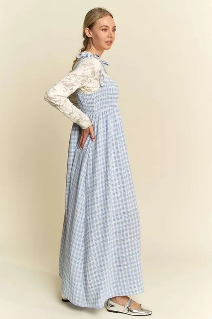 Hazel Blues® |  Davi & Dani Plaid Smocking Sleeveless Maxi Dress