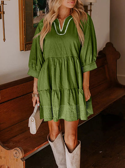 Hazel Blues® |  Striped Hem 3/4 Sleeve Tiered Dress