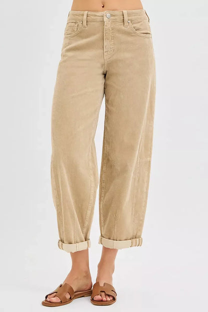 Hazel Blues® |  RISEN High Rise Crop Barrel Cordurory Pants
