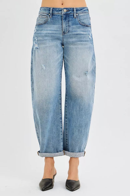 Hazel Blues® | RISEN Slouchy Ankle Length Barrel Jeans with Cuffs