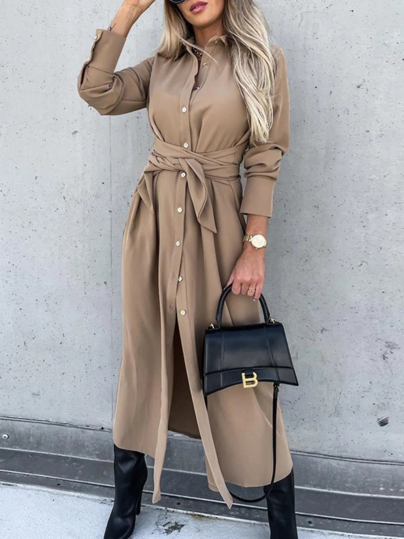 Hazel Blues® |  Button Front Long Sleeve Shirt Dress