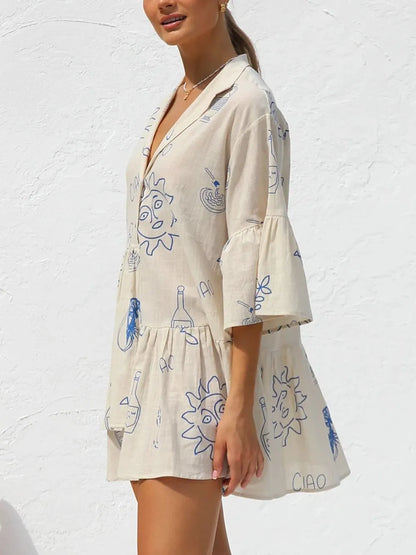 Hazel Blues® |  Button Detail Printed Mini Dress