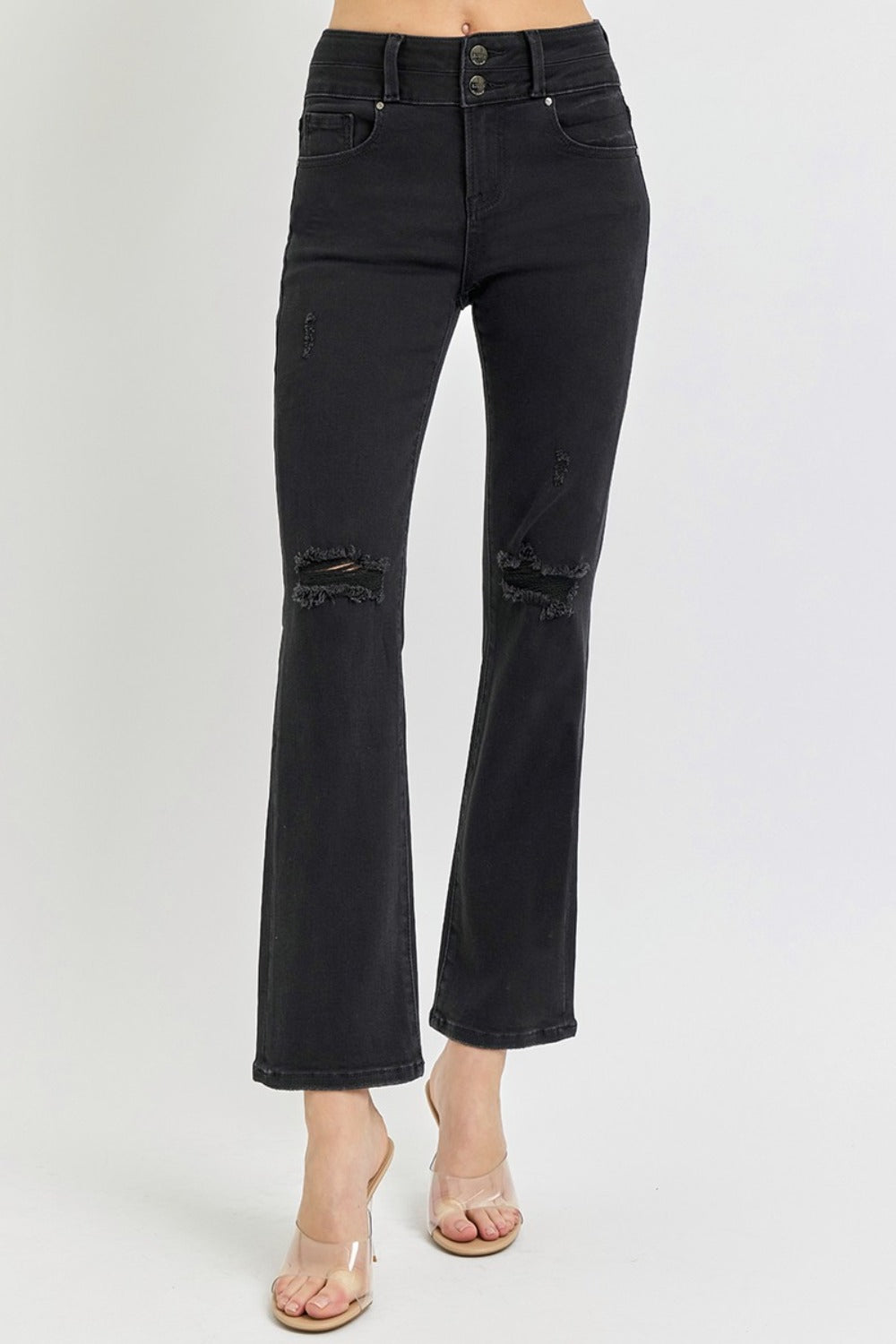 Hazel Blues® |  RISEN High Rise Wide Waistband Ankle Bootcut Jeans