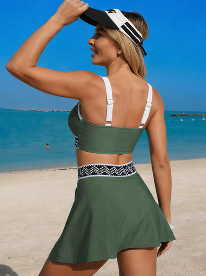 Hazel Blues® |  Contrast Trim Tank and Skort Swim Set