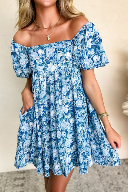 Hazel Blues® |  Floral Puff Sleeve Babydoll Mini Dress