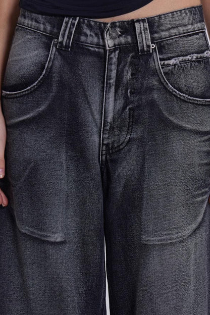 Vintage Faded Wing Print Baggy Jeans