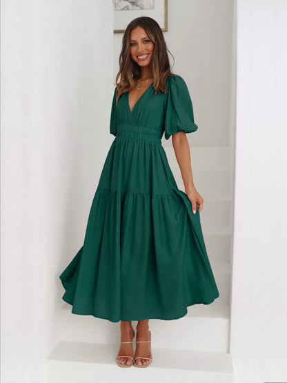 Hazel Blues® |  Tiered Surplice Half Sleeve Midi Dress